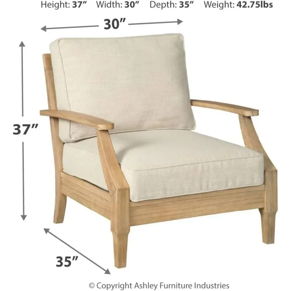 Outdoor Eucalyptus Wood Single Cushioned Lounge Chair, Beach Chairs Beige