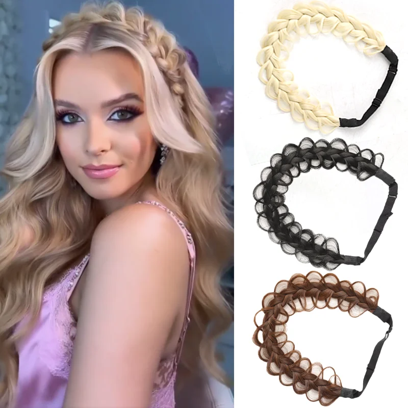 

LUPU Synthetic Braided Headband Handmade Messy Braided Headband Hairpiece With Elastic Hairband For Women Girls Daily Party Wear