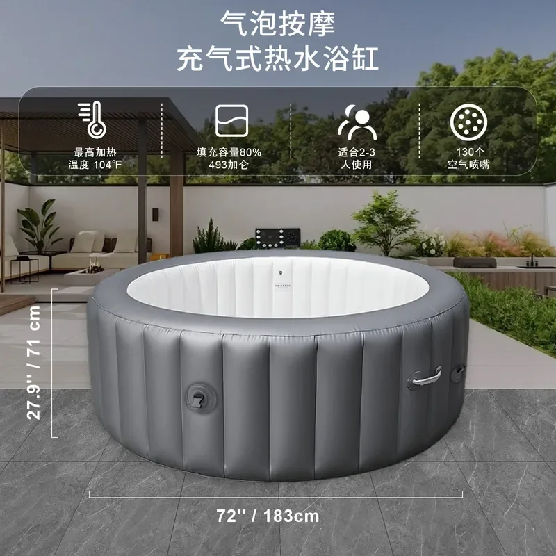 Portable Inflatable Hot Tub Spa Pool with Massage Jets Heated Jacuzzi Bath for Outdoor Garden Relaxation Adult Swimming Large