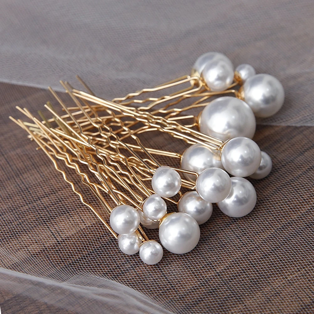 

Hair Stick Retro Pearl Hairpin Women Bead Flower Hair Clip Golden U Shape Party Wedding Gift Shining Durable Accessory For