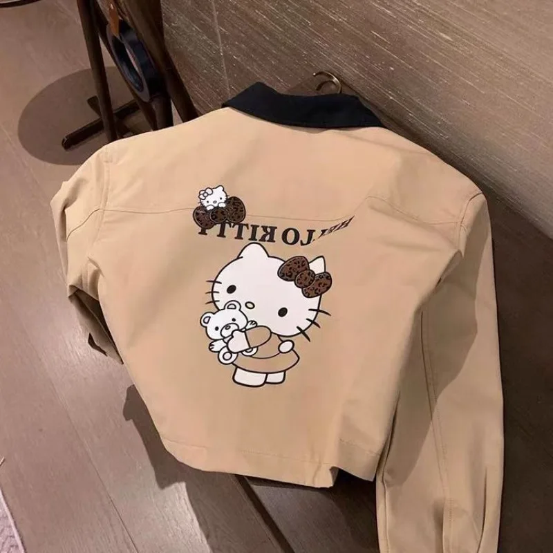 

Sanrio Hello Kitty Jacket Spring Teen Girl Coat Pocket Design Harajuku Coat Children Clothing Short Jacket Y2K Outerwear Gift