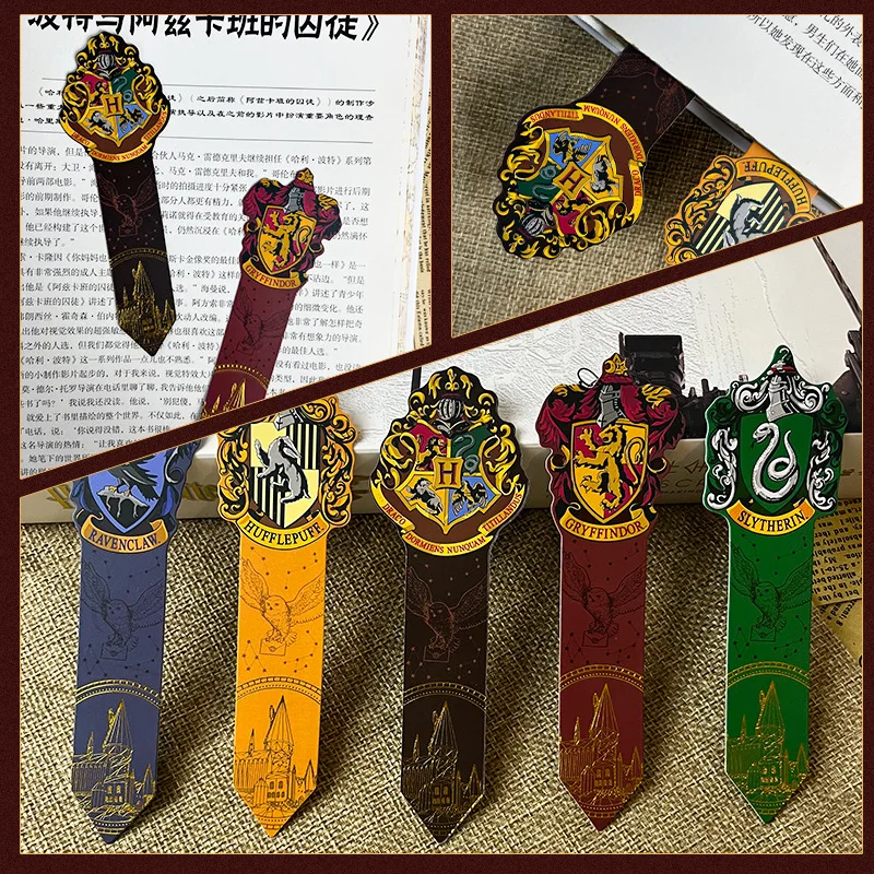 5pcs/set Harries Potter Bookmark Hogwarts Hufflepuff Ravenclaw Slytherin Gryffindor Magic Academy Peripherals Bookmark Kids Gift