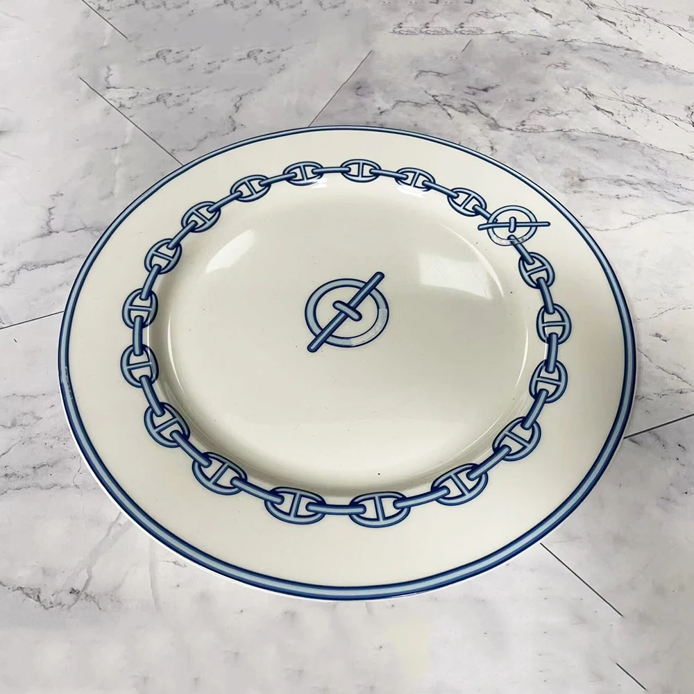 Blue Chain Bone china dinner plate new coffee cup Western food plate daily gift luxury dinner plate four piece set