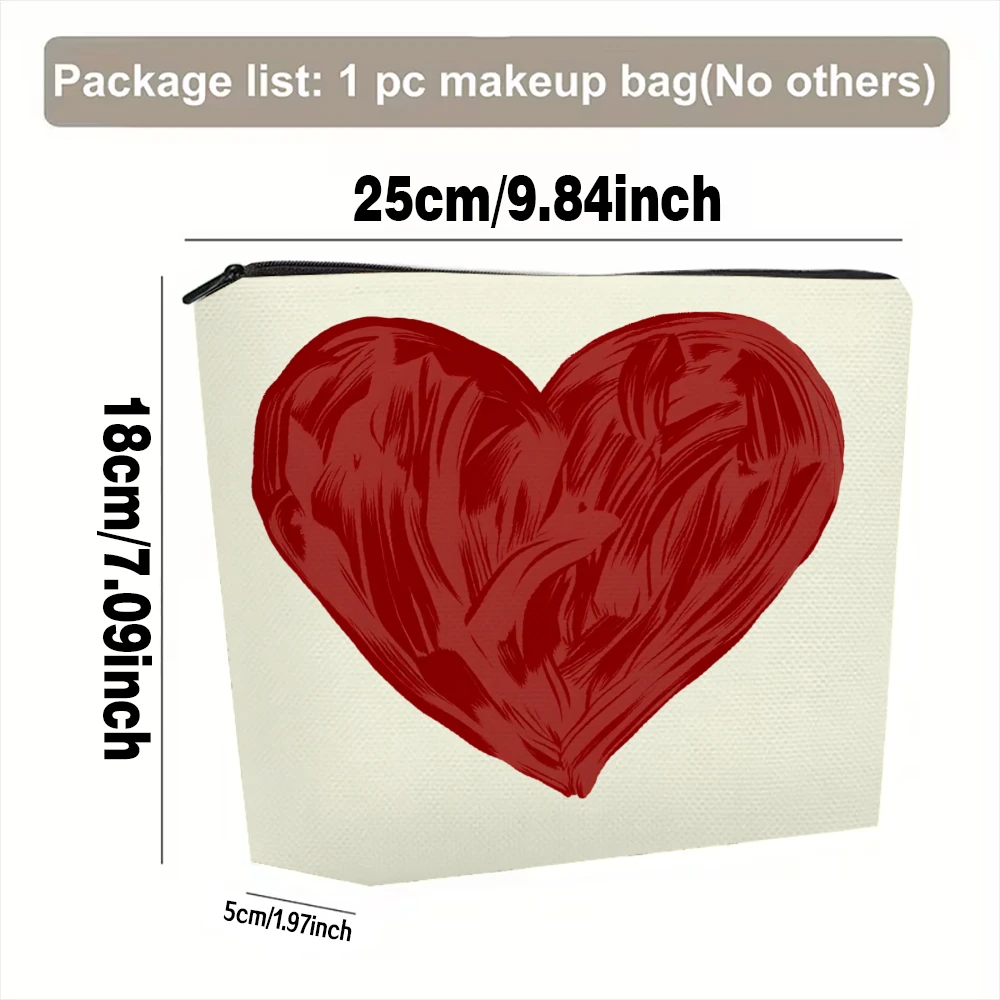 Red Heart Pattern Print Design Makeup Bags for Girls Cosmetic Pouch Toiletry Bag Pencil Case Travel Storage