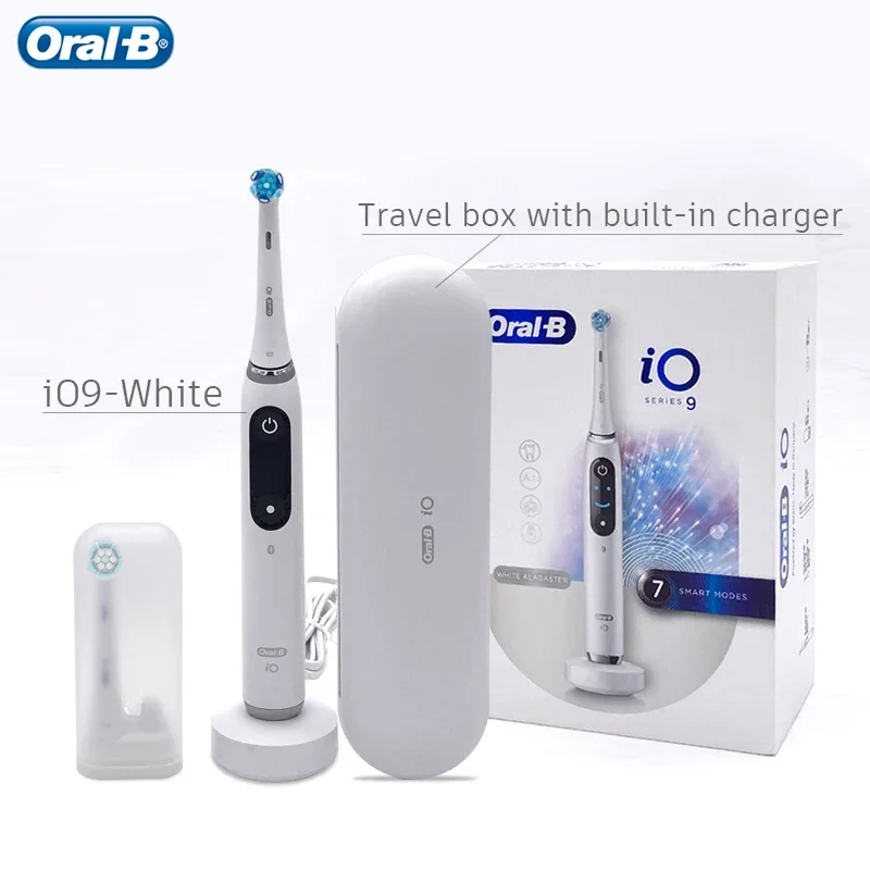 

Умная электрическая зубная щетка Oral B Series 9 3D, датчик давления iO9, видимый таймер, щетка с искусственным интеллектом, 7 режимов, с зарядным дорожным ящиком