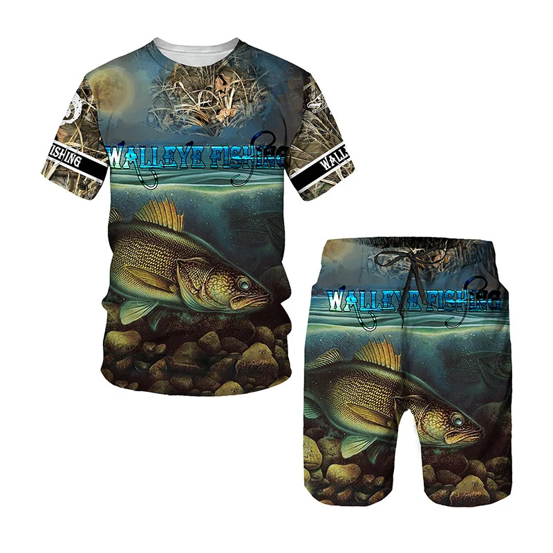 Fashion Fishing 3D Print T-Shirts Shorts Sets Men's Tracksuits Oversized Short Sleeve T Shirt Pants Set Man Suits Clothing