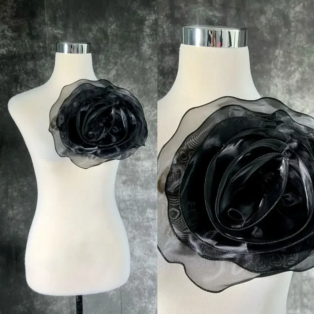 Handmade Rose Flower Patch Fashion Clothing Dress Neck Decoration Artificial 3D Flower Corsage DIY Organza Sewing Applique