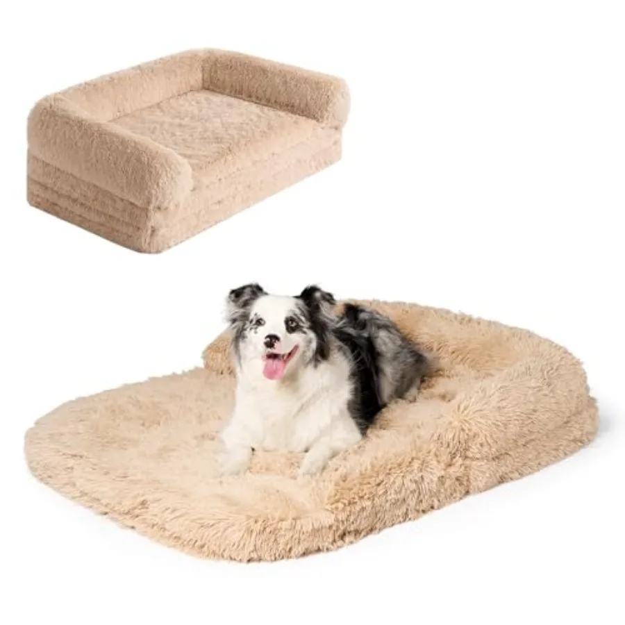 

Foldable XXL Dog Bed for Large Sized Dog, 54"x38"x7.5" Faux Fur Fluffy Pet Couch Bed, Orthopedic Calming Memory Foam Big Pet Be