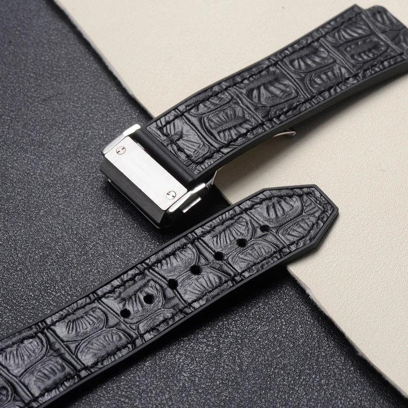 29*19mm Black Blue Green Brown Red Cow Leather With Silicone Watchband Fit For Hublot Strap For King Power Series Hub Logo