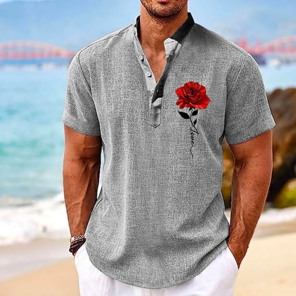 Camisa de flores 3d vintage para hombres, Tops de manga corta, ropa de diseñador de moda, ropa de verano de gran tamaño, camiseta hawaiana Henley