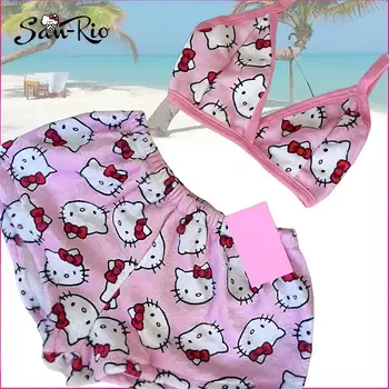 2 Stuks Hello Kitty Pyjama Broek Sanrio Vrouwen Thuis Shorts Set Meisje Sexy Pluche Pyjama Kawaii Zomer 2024 Dameskleding