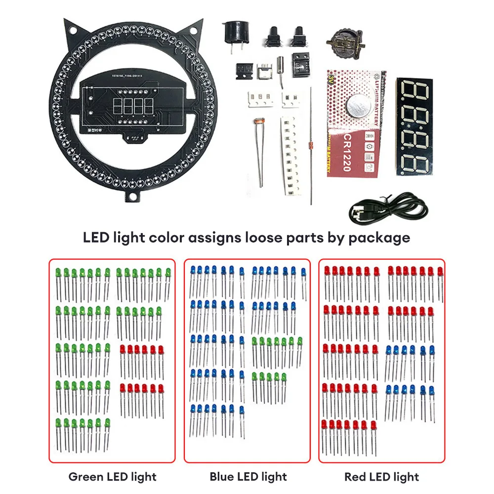 Led Fun Alarm Clock Diy Electronic Welding Kit Multi-Function Kitten Clock Creative Light Control Temperature Assembly Welding