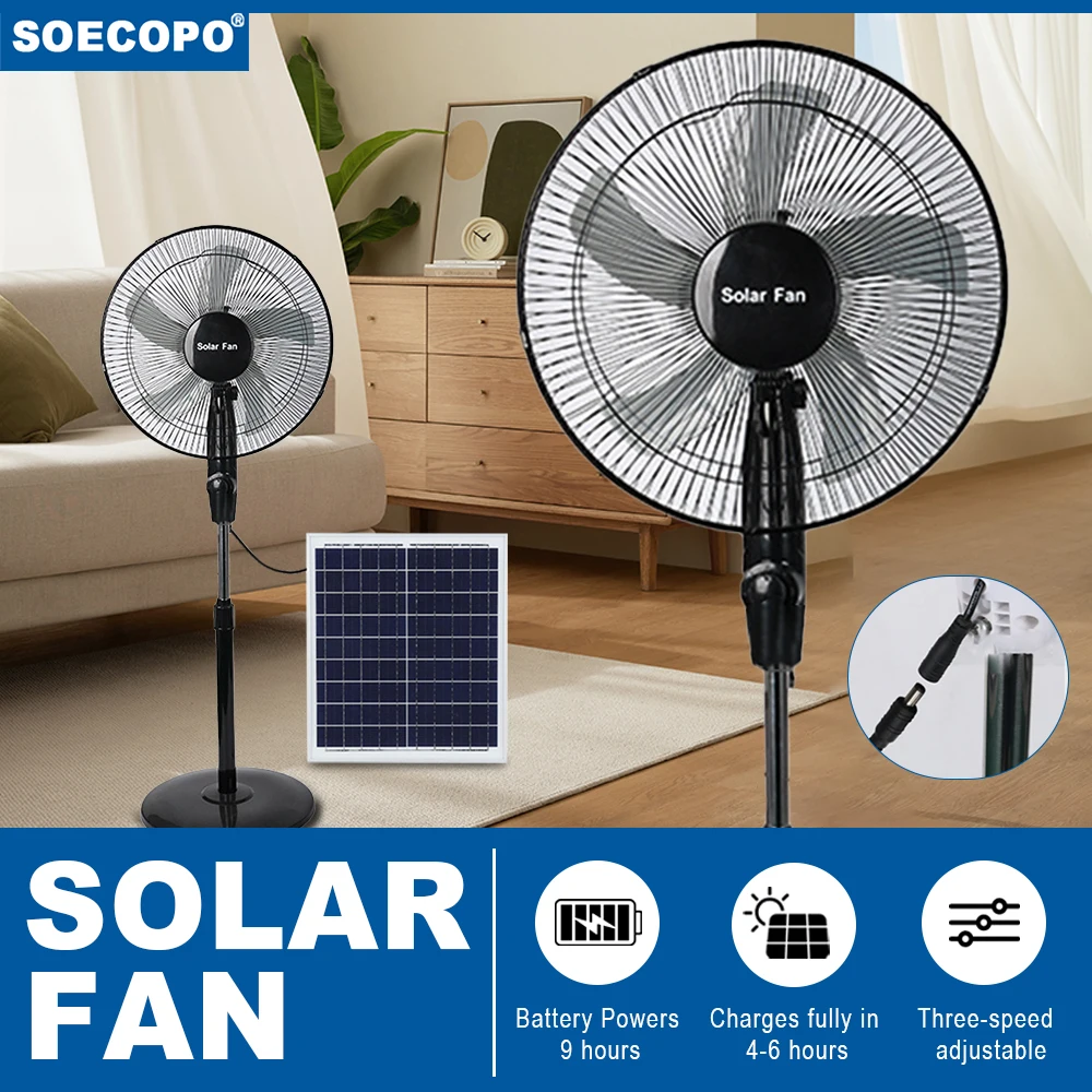 

18000mAh Portable Solar Fan Ventilation with 12W Solar Panels 3-Speed Rechargeable Home And Outdoor Camping Use 9H Runtime