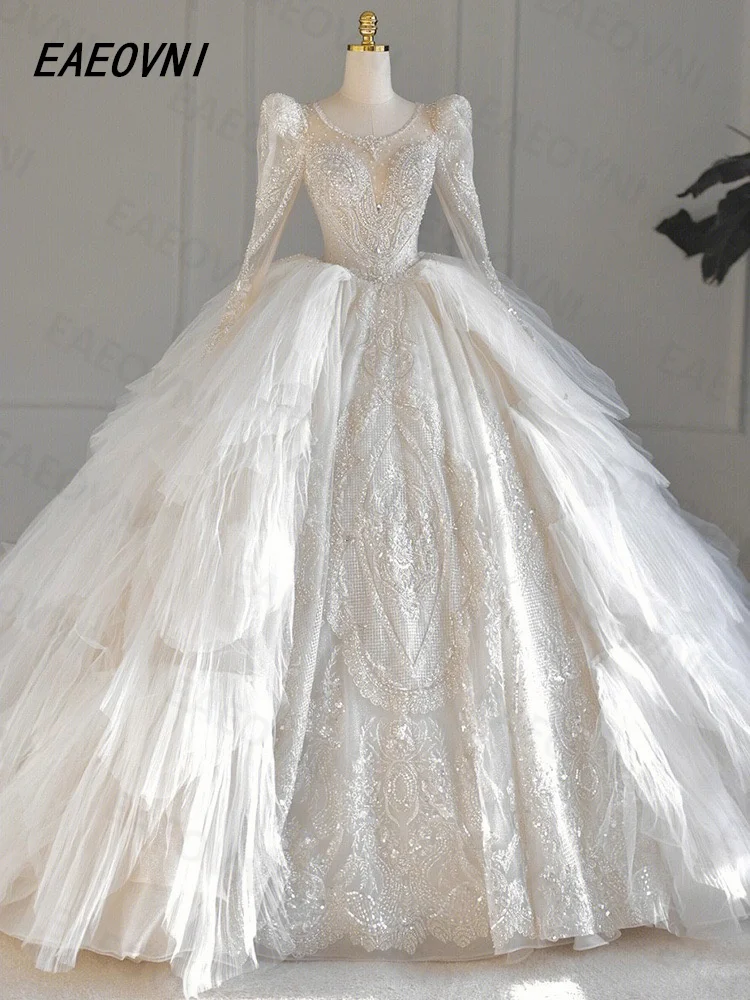 Romantic Full Sleeves Elegant Floor Length Gorgeous White Wedding Dress 2026 Bright Appliqued Bridal Gowns Vestido De Novia