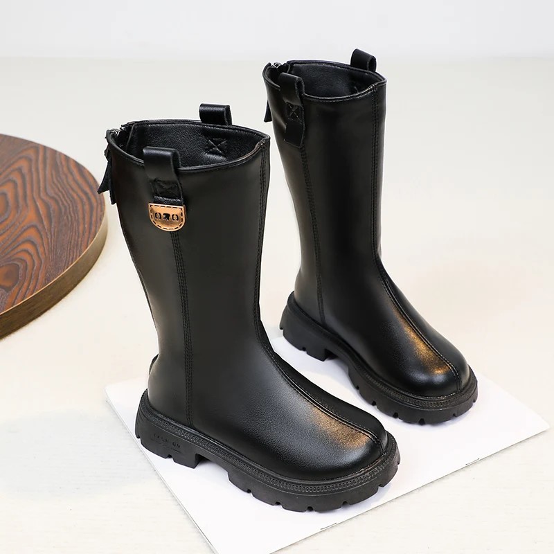 

Children Knee Length Boots New 2025 Autumn Student Girls Princess Boots Kids Zipper Comfortable Non Slip Solid Color Long Boots