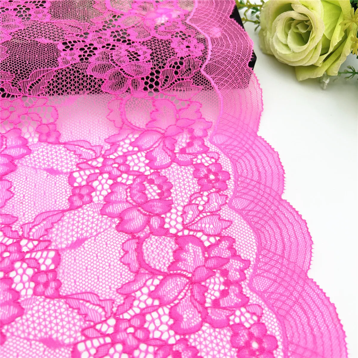 3y/Lot Width 25.50cm Neon Pink Floral Stretch Elastic Lace Trim Lingerie Sewing Craft DIY Apparel Fabric Lace Bikini Underware