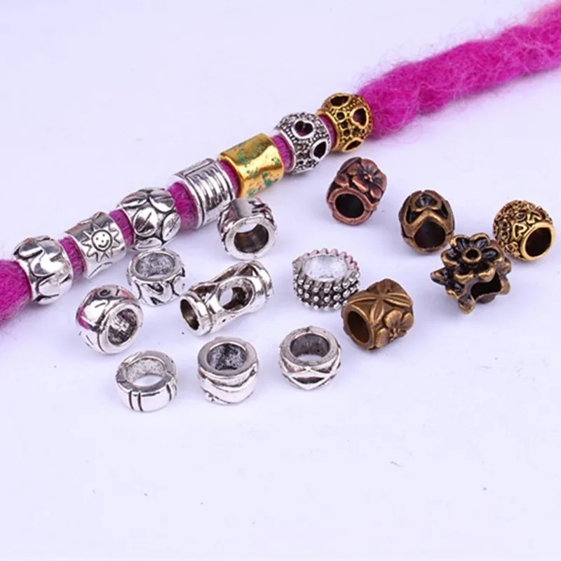 5 Pcs/set Viking Beads 55 Kind Silver Beads for Braiding Dreadlock Hair Decor Cuff Clip Beaded Hair Scrunchies Tibet Bead Tube