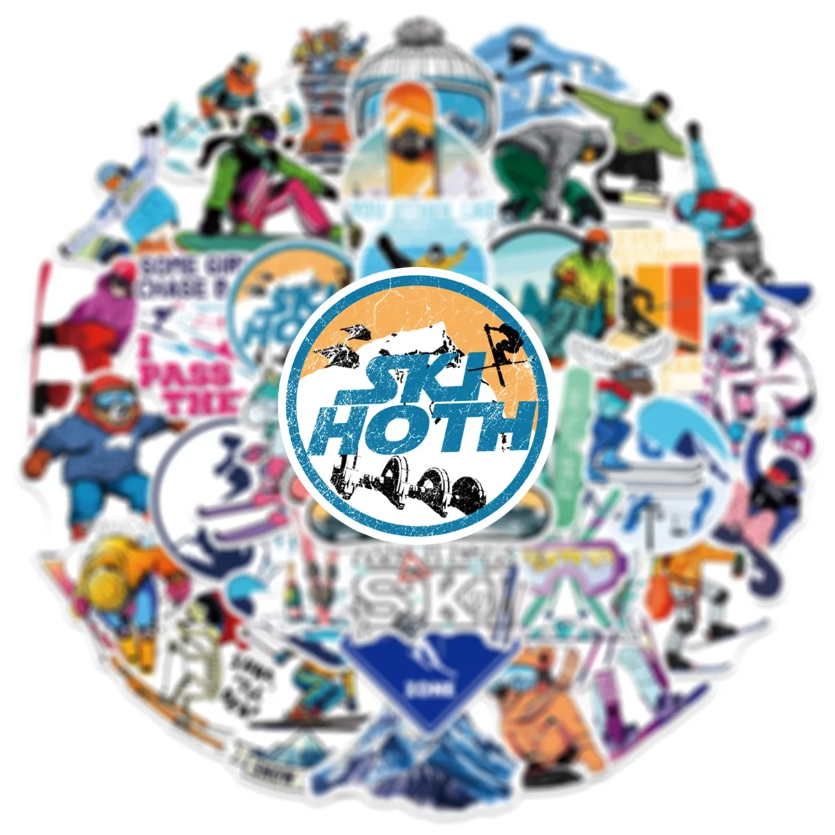 Autocollants Graffiti de ski de dessin animé, 50 pièces, décoration créative, étui de téléphone portable, valise, iPad, jouets imperméables pour enfants, cadeaux