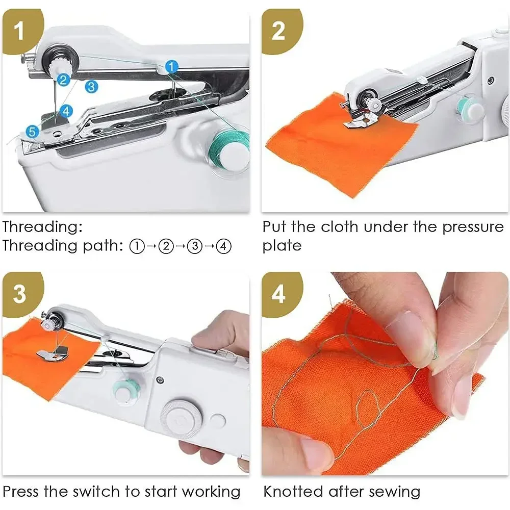 Portable Sewing Machine Mini Handheld Stitch Sew Needlework Cordless Clothes Fabrics Household Electric Sewing Machine