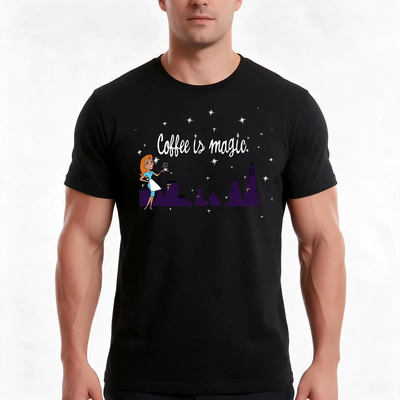 Coffee is Magic, Bewitched TV T-Shirt, Summer Casual Cotton Tee, Oversized Streetwear Tops, Vintage Graphic Print, 100% Cotton