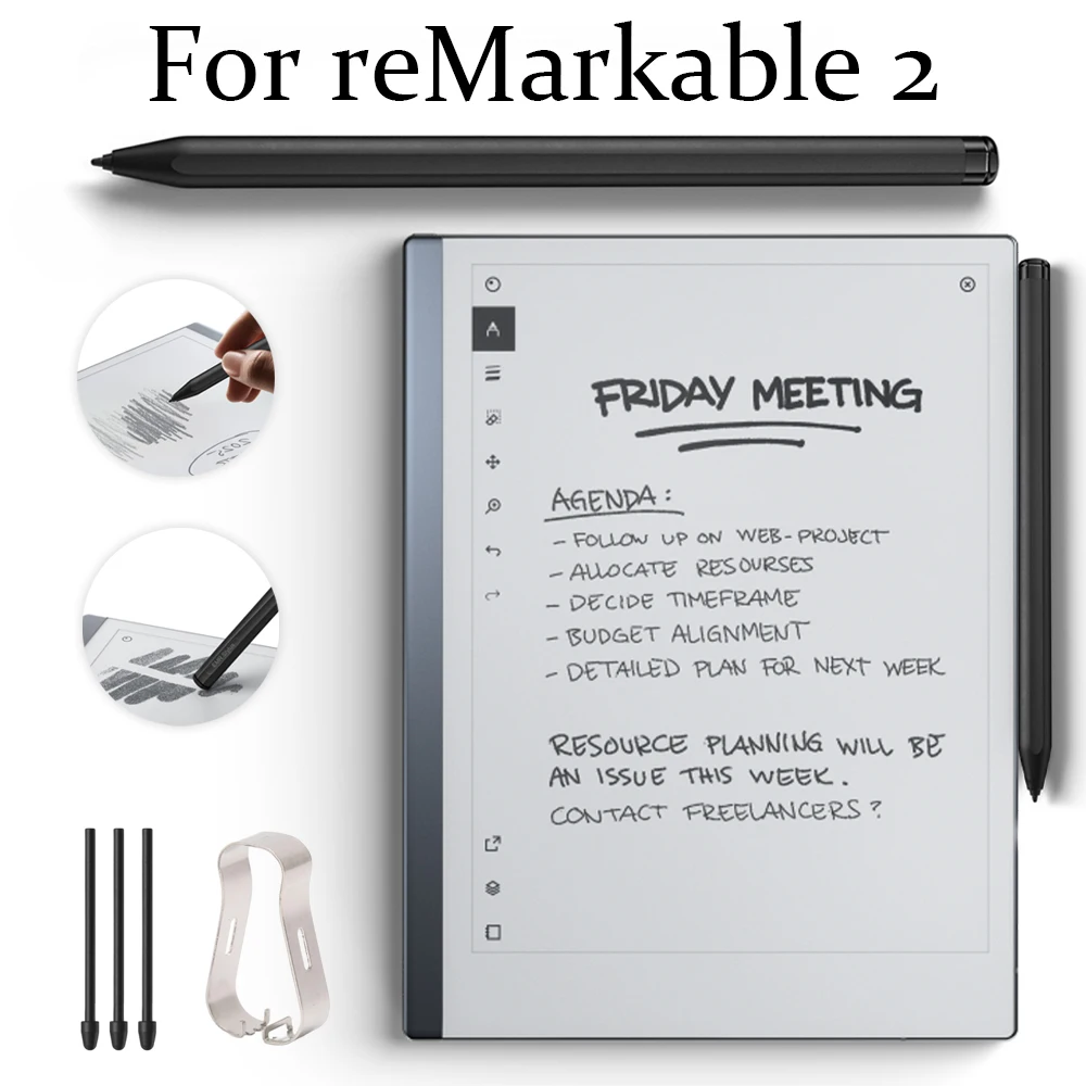 reMarkable 2 마커 플러스용 스타일러스 펜 펜슬, 지우개 포함 2 펜, 4096 압력 감도 팜 리젝션 틸트 지지대