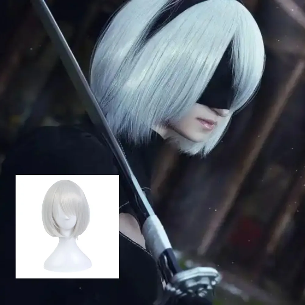 YoRHa No. 2 Type B Cosplay Synthetic Wig Silver White Wigs NieR Automata Anime Peripheral