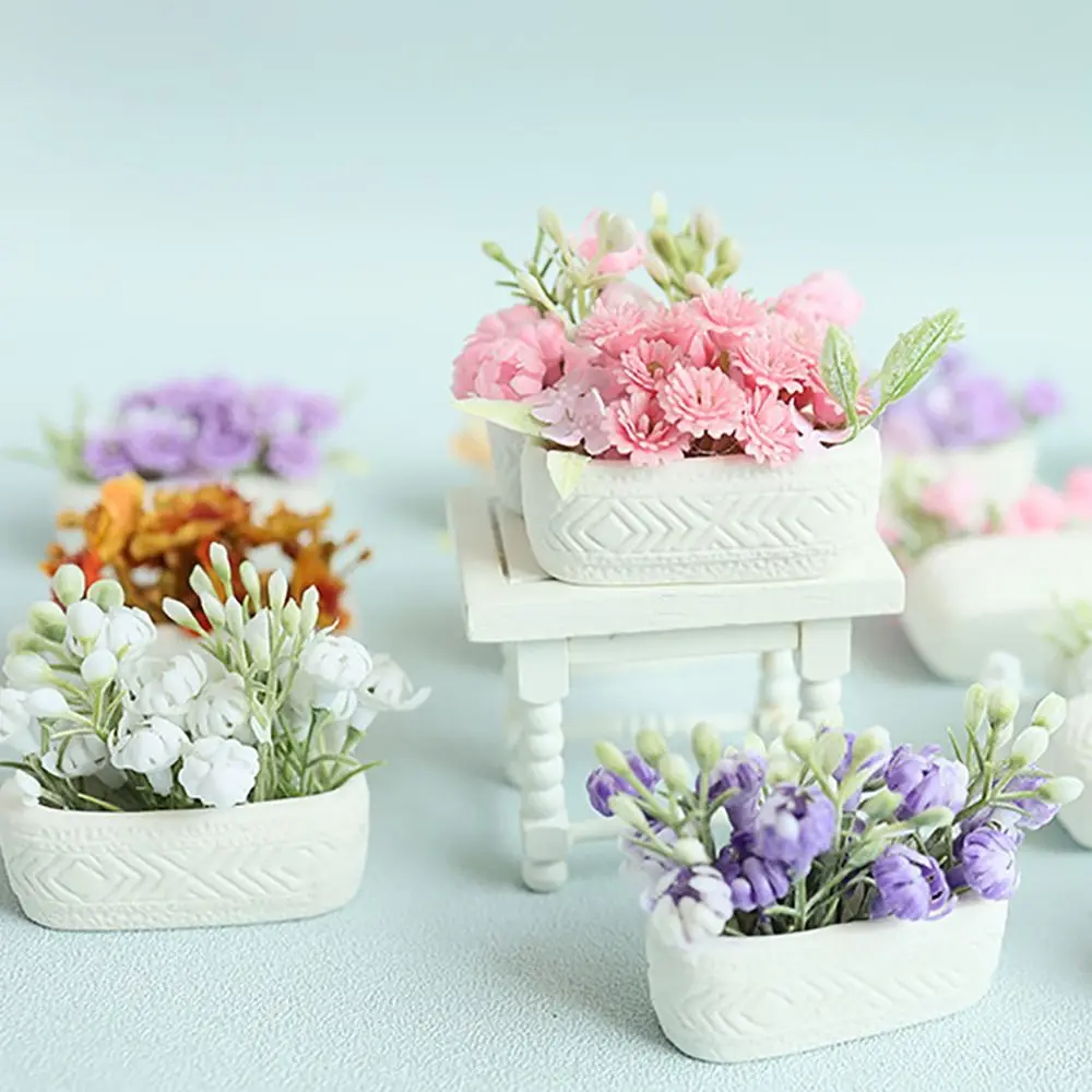 1/6 1/8 Casa delle bambole Fiore Bonsai Babysbreath Gelsomino Ceramica Vaso di fiori in miniatura Piante in vaso Accessori per bambole Casa da gioco