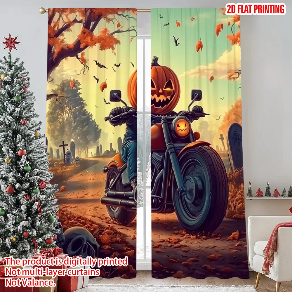 

2pcs 2D flat printing Merry Christmas Popular Curtain Pumpkin Knight Versatile Fabric Without Electricity Versatile Perfect for