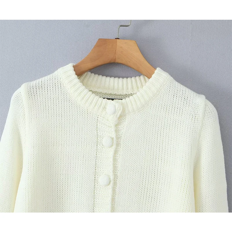 YENKYE 2025 Women Front Button Long Sleeve O Neck Short Knit Cardigan Casual Autumn Outerwear Tops