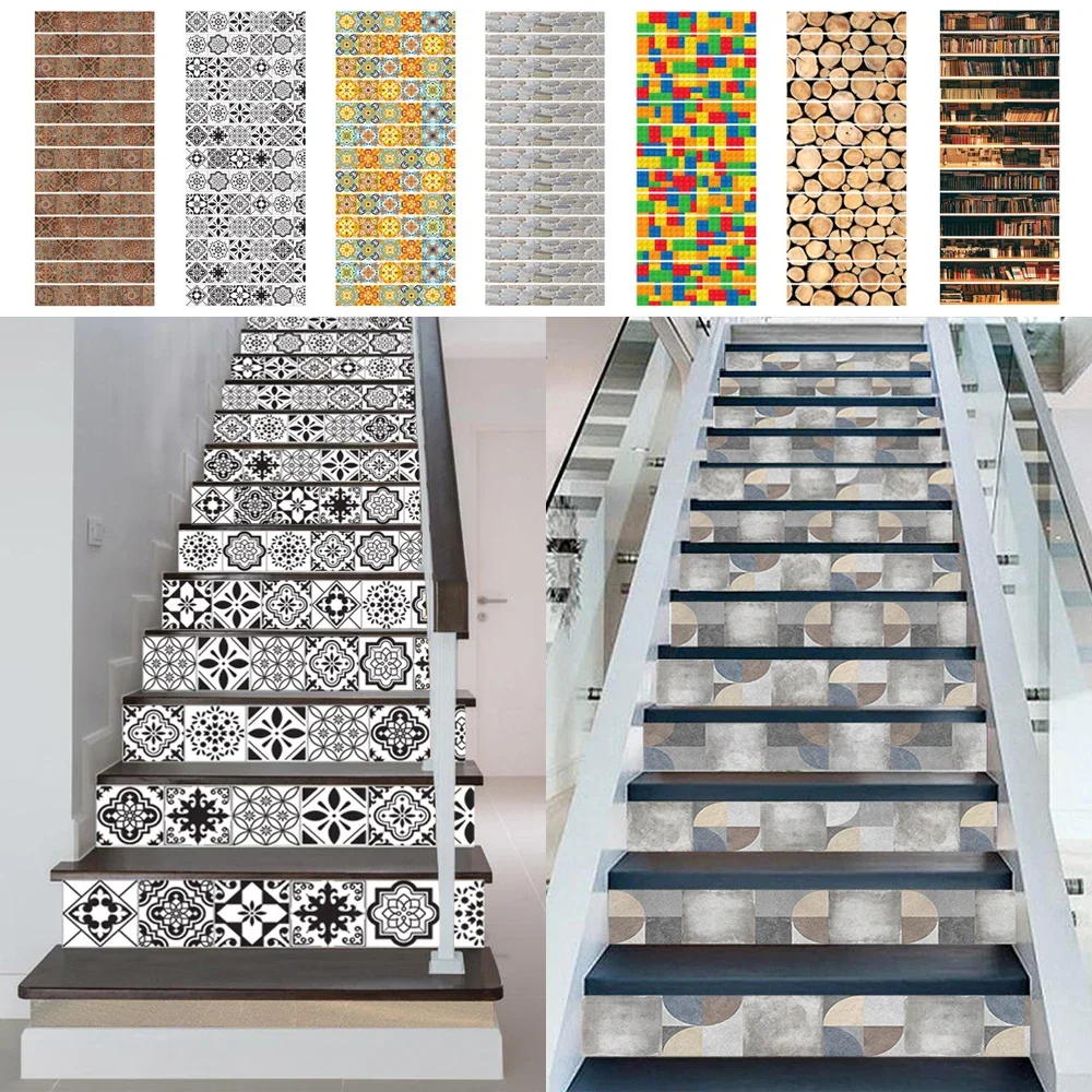 

Retro 3D Abstract Stair Stickers Self Adhesive Vinyl Waterproof Vintage Staircase Riser Cover Mural Wallpaper Stairs Decoration