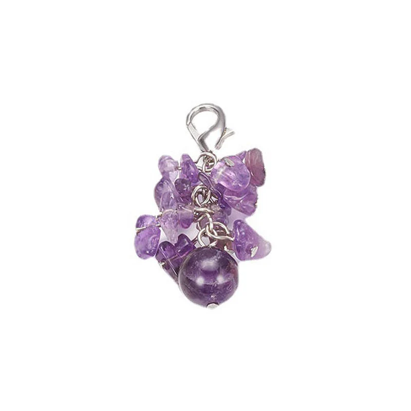 Natural Stone Beads Mini Keychain For Women Amethyst Rose Quartz Charms Key Chain Ring On Bag Car Trinket Party Gift