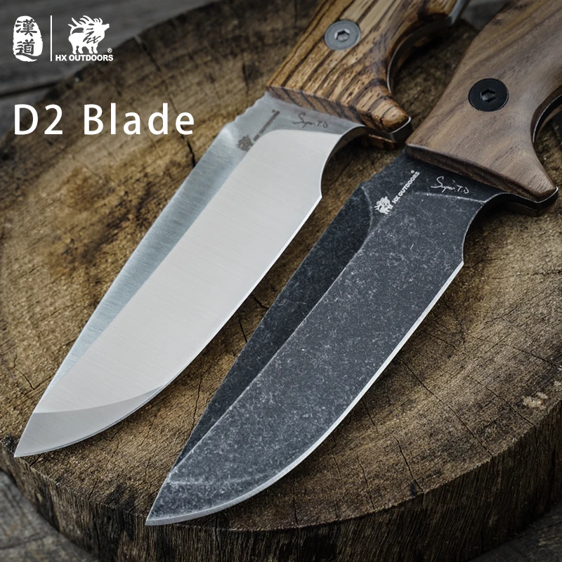 HX OUTDOORS New Jungle Tactical Full Tang Fixed Blade Knives D2 Stainless Steel Wood Handle Camping Hunting Knife Outdoor Tool