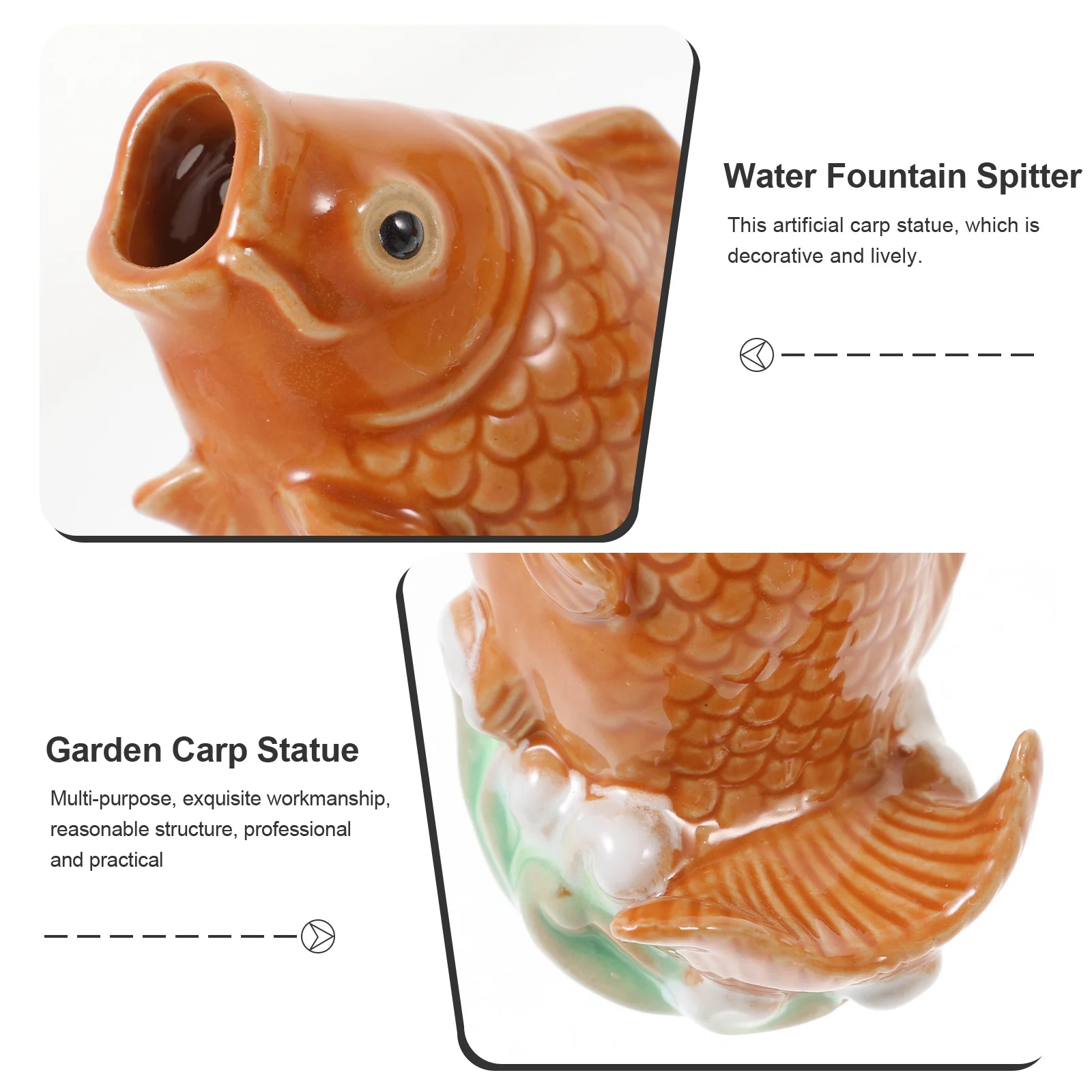 

2Pcs Carp Statue Ceramic Outdoor Fountain Spitter Garden Pond Decor Sprinkler Nozzle Pond Large Ceramic Carp Decor