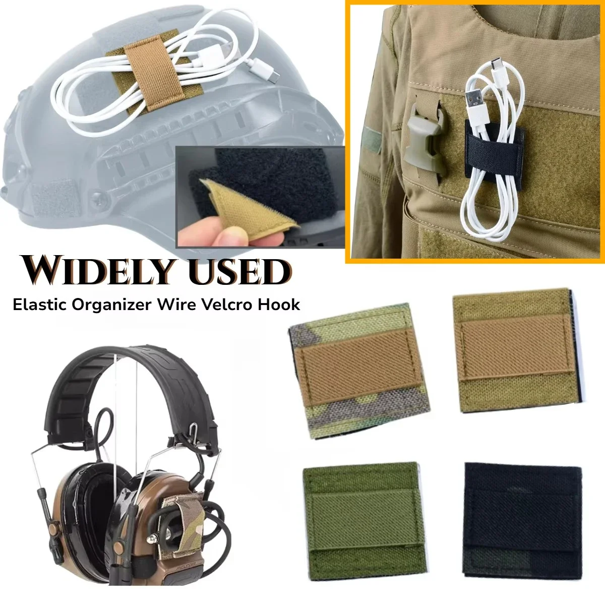 Tactical Headphone Cable Take-Up Strap Elastic Organizer Wire Velcro Hook Wire Harness Strap Sticker Helmet Vest Hunting Access