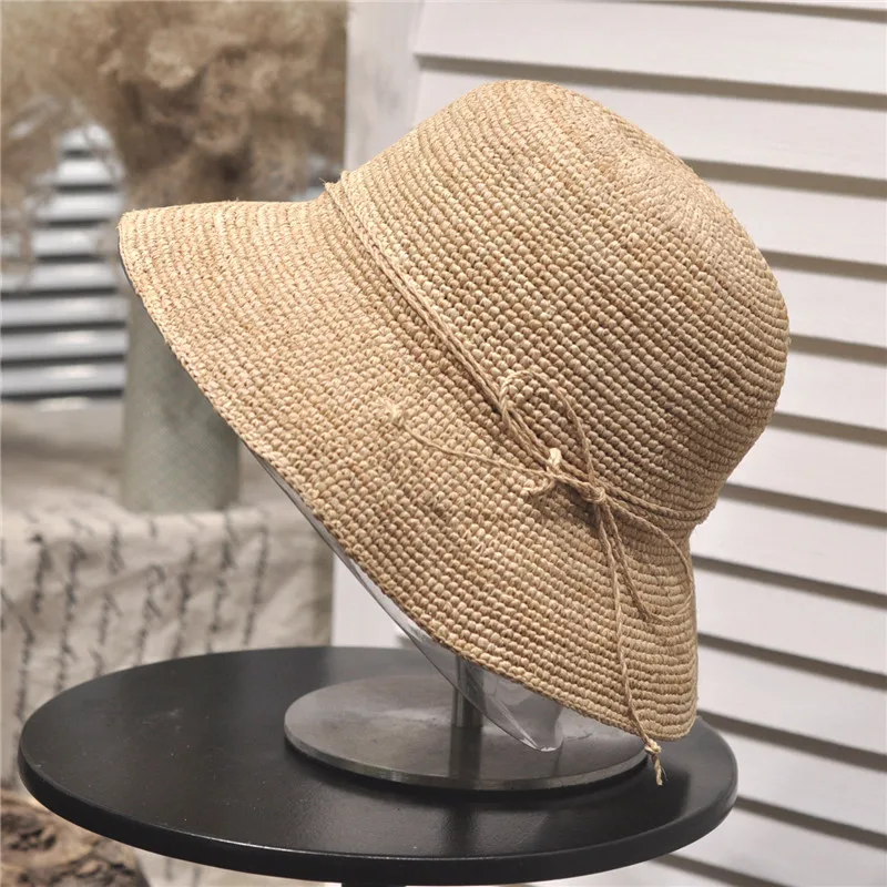 wide-brim-straw-hat-handwoven-natural-raffia-women's-beach-sun-protection-fisherman-cap-summer-fashion-accessory-flat-brim