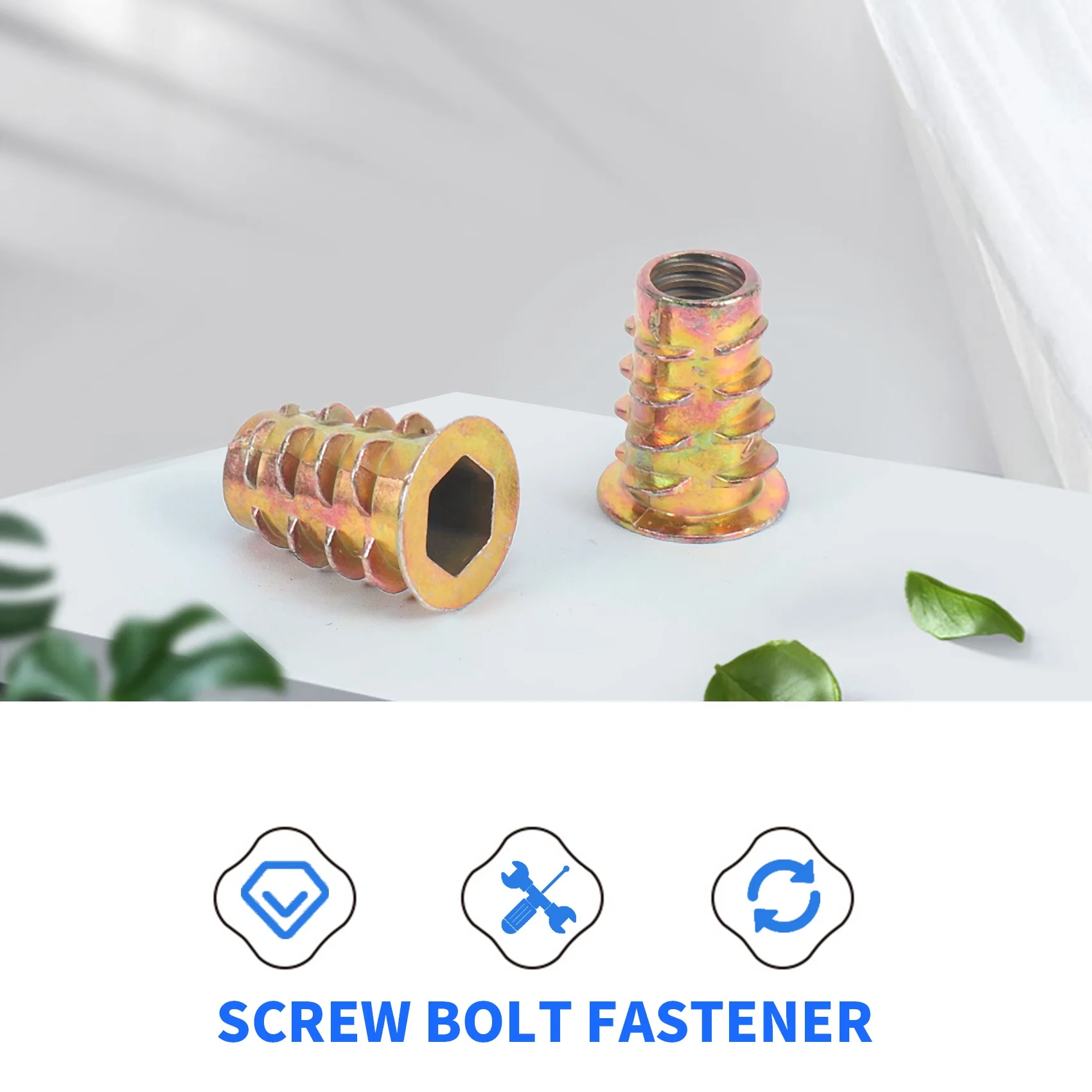 ABNL 100Pcs M6 X 15Mm Furniture Screw In Nut Threaded Wood Inserts Bolt Fastener Connector Hex Socket Drive