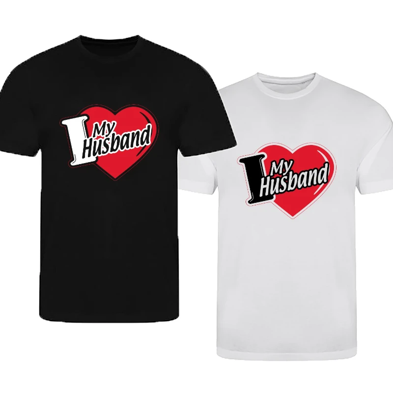 

New T-Shirt - I Love My Husband Valentine Couple Funny Wife Present Gift Top Outdoors High Quality Cotton Short-sleev O-Neck Tee