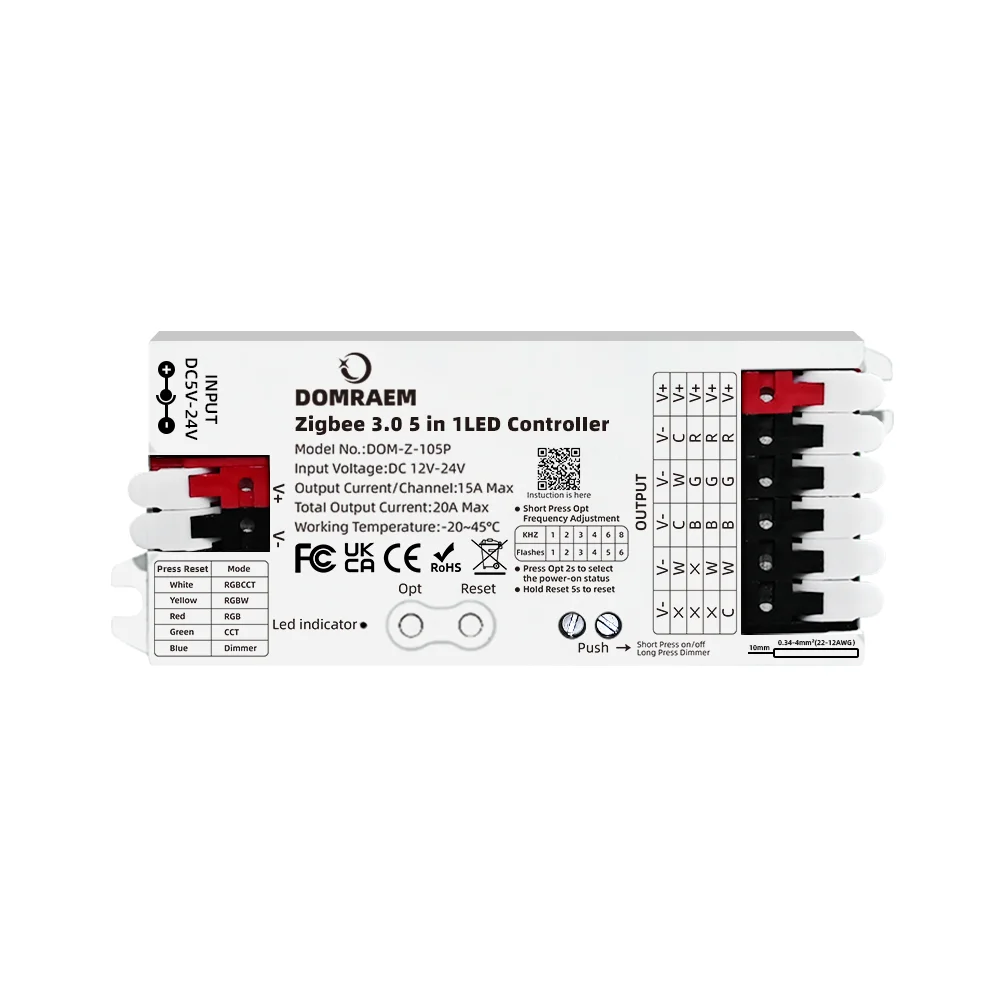 DOMRAEM Zigbee 3.0 Smart 5-in-1 LED-Controller DIMMER WW/CW RGB RGBWCCT Streifen Kompatibel mit 3.0 Hubs (Hu*e/Echo Plus etc.) )Alexa/APP