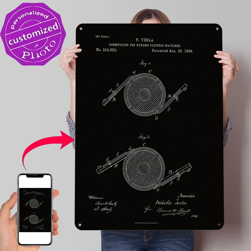 Nikolai Tesla Commutator Tin Poster Customized Wall Art Retro Vintage Metal Signs for Fans Room Home Decor Accessories Man Cave