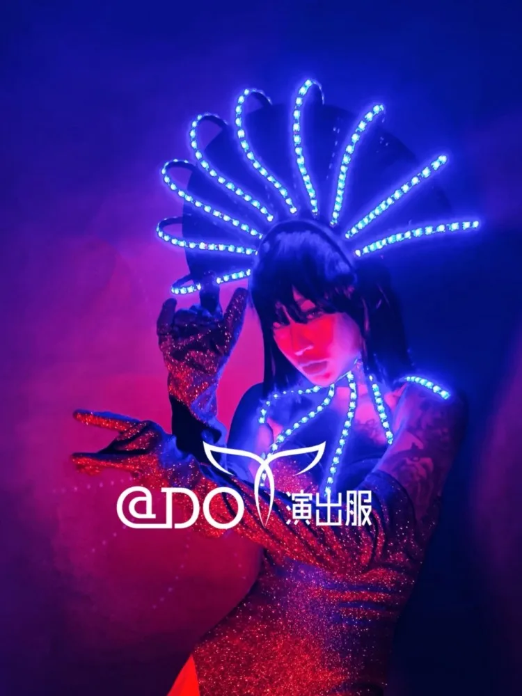 

Bars Nightclubs Technology LED GOGO Dance Flash Shine Tire Black Suit Women