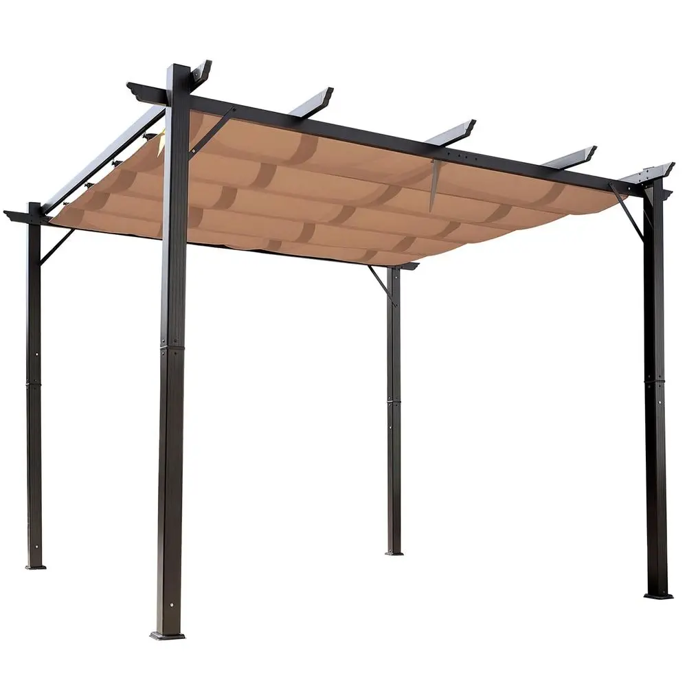 

10 x 10 Aluminum Patio Pergola with Retractable Pergola Canopy, Backyard Shade Shelter for Porch, Outdoor Party, Garden, Grill