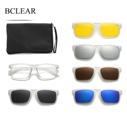 BCLEAR Fashion Unisex TR90 Optical Frame with 5 Sun Lenses Clip on Polarized Sunglass Night Vision Magnetic Spectacle Frames New