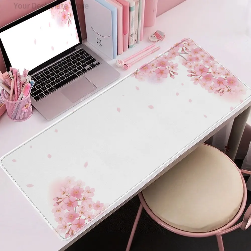 Sakura & Wildflower Mouse Pad – Desk Mat with Cherry Blossoms, Daisies, Pastel Florals & Green Pond Art for PC Laptop Office