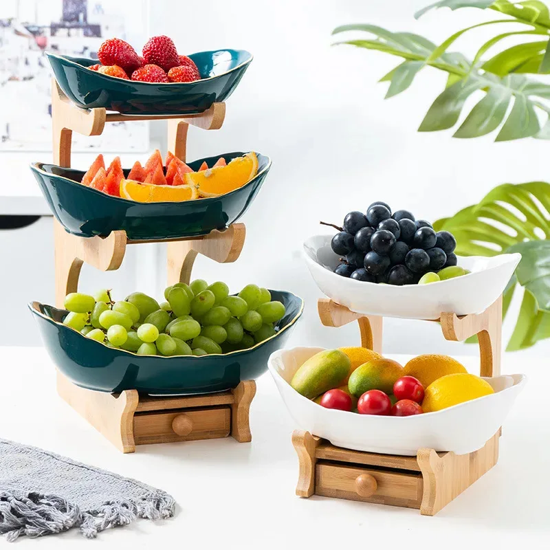 

Modern 3 Layer Salad Bowl Stand - Plastic Fruit Plate Snack Candy Cake Holder Display