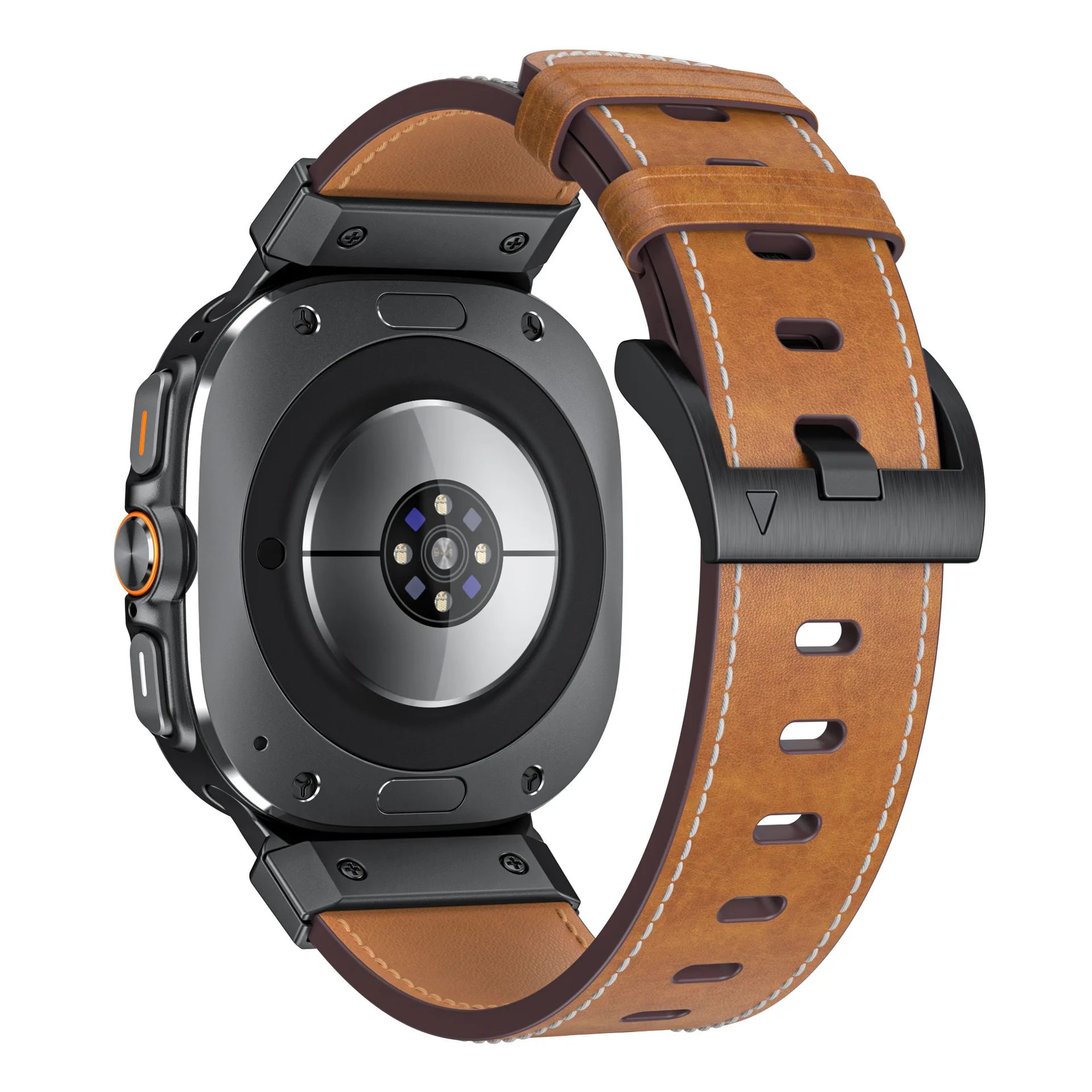 Pulseira de aço inoxidável e couro para relógio Samsung Galaxy, ultra, mecha estilo banda, sem lacunas, pulseira curva, 47mm