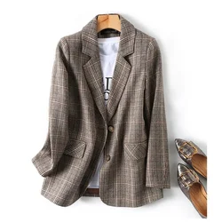 Tweed Plaid Long-Sleeved Casual Suit Female Fall And Winter Korean Retro Fashion Temperament Lapel Casual Blouse Jacket ZL427