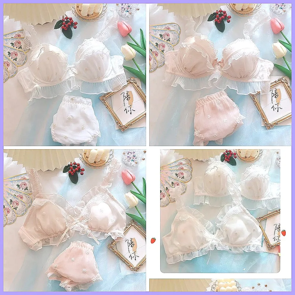 

Japanese Lolita Lingerie Set: Sweet Cute Lace Bralette & Panty, No Steel Ring, Soft & Comfortable