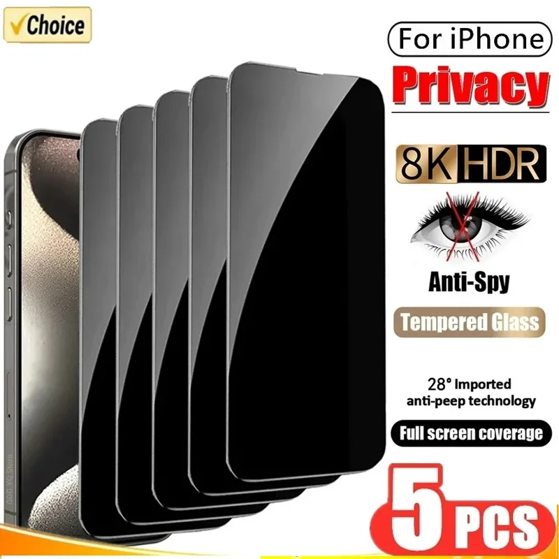 1-5 pces protetor de tela de privacidade para iphone 14 13 12 11 15 pro max mini 7 8 plus vidro anti-espião para iphone 15 pro x xr xs max se