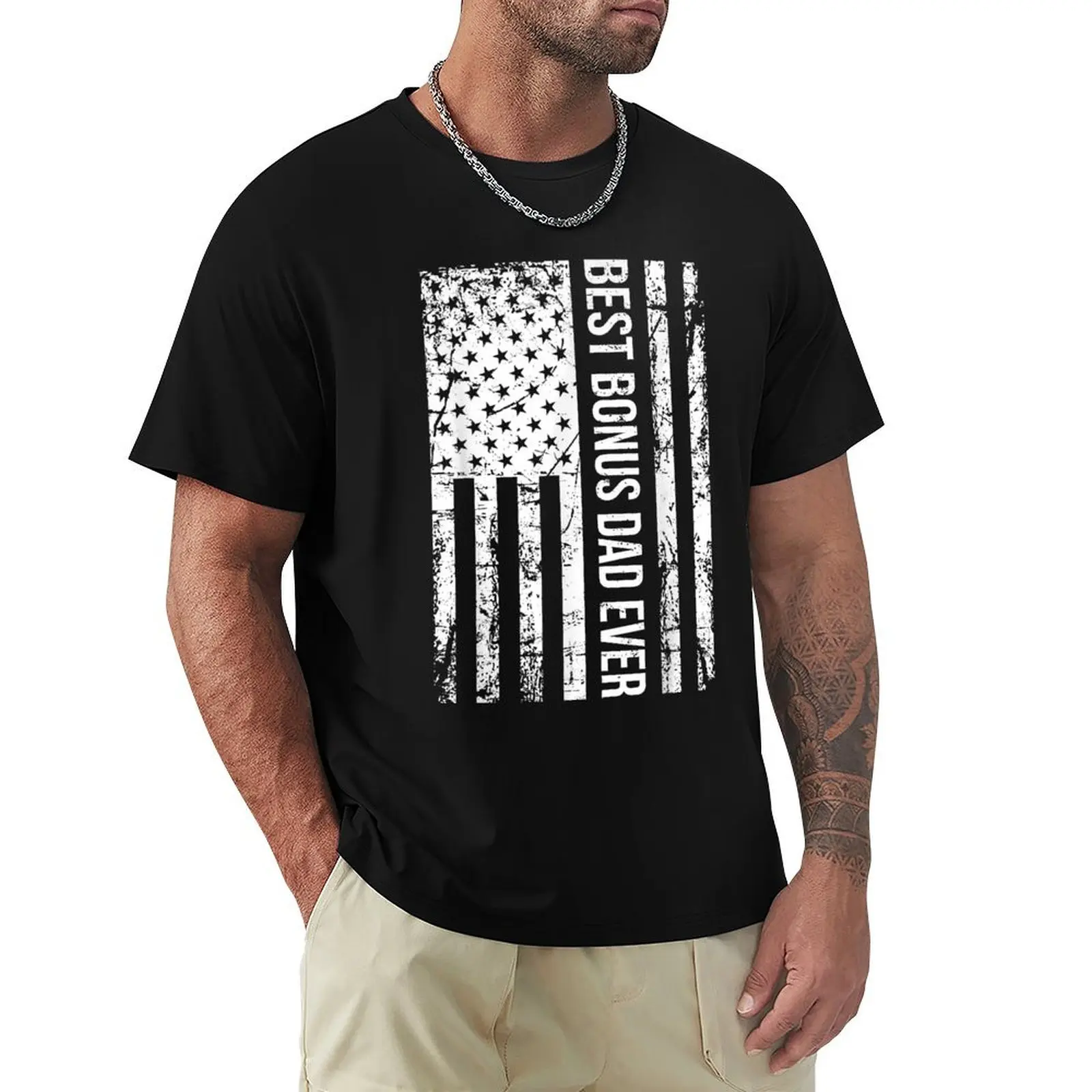 

Mens Step Dad Best Bonus Dad Ever For Stepdad American Flag T-Shirt Lightweight Hiking T-Shirt