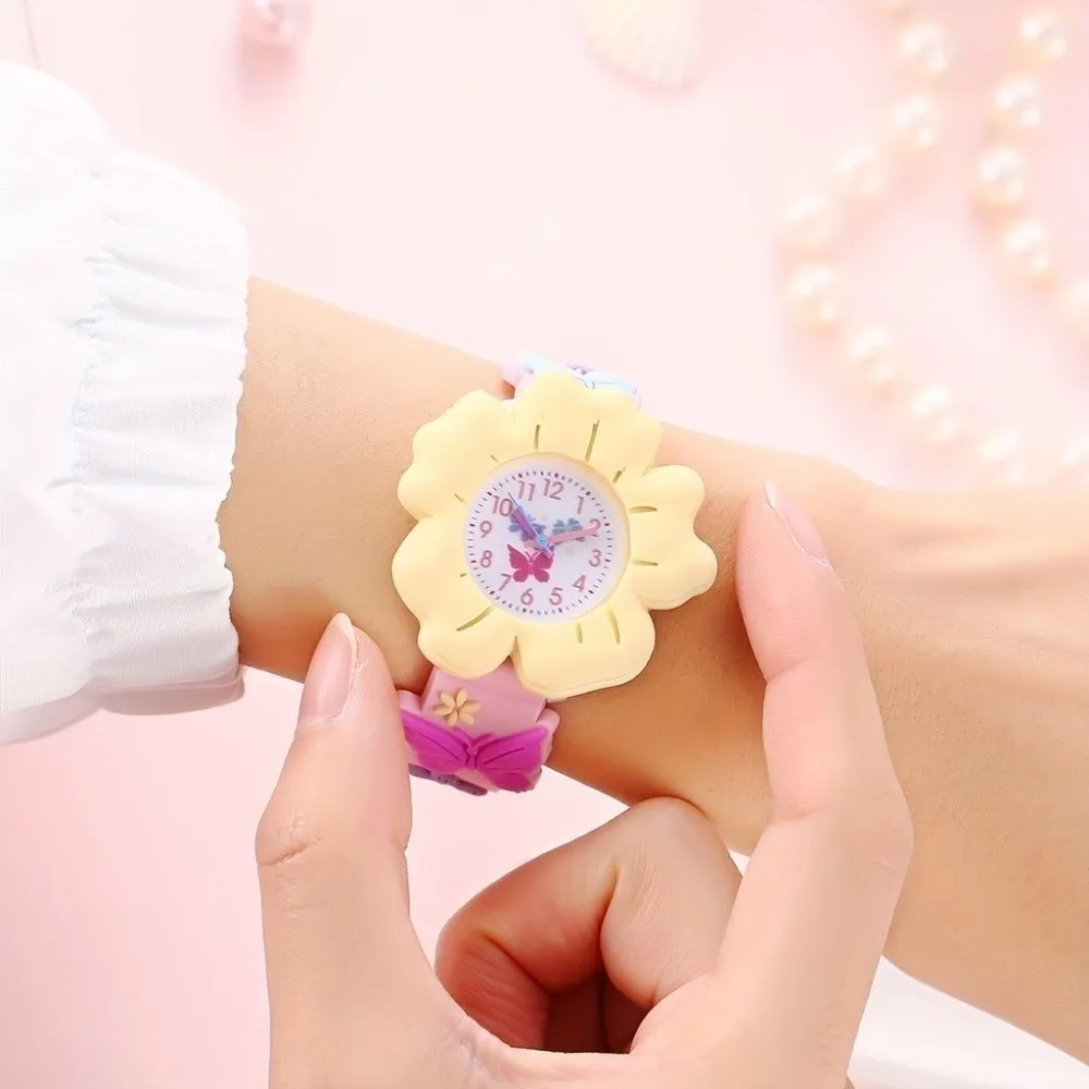 Montre à fleurs colorées, bracelet en Silicone, Design 3D, cadeau pour enfants, montre électronique de dessin animé pour enfants